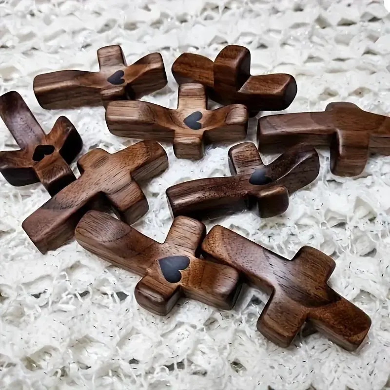 Wooden Cross Set, 10pcs/set Mini Cross Ornament, Religious Decoration for Home Decor, Perfect Encouragement Gift for Boys and...