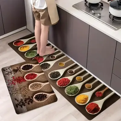 Spice Pattern Washable Kitchen Mat, 2 Counts/set Non-slip Kitchen Rug, Floor Mat for Kitchen Living Room Bedroom Home Decor