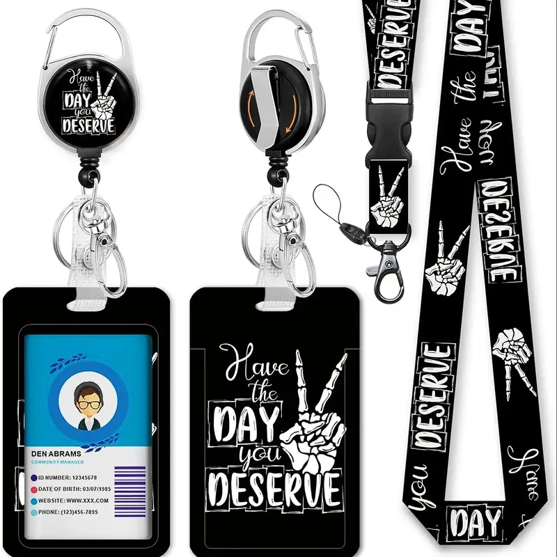 Retractable Badge Holder with Detachable Lanyard, 1 Set Funny V-sign Pattern ID Badge Holder for Office, School, Hospital