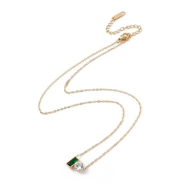 Rectangle & Flat Round Cubic Zirconia Pendant Necklace