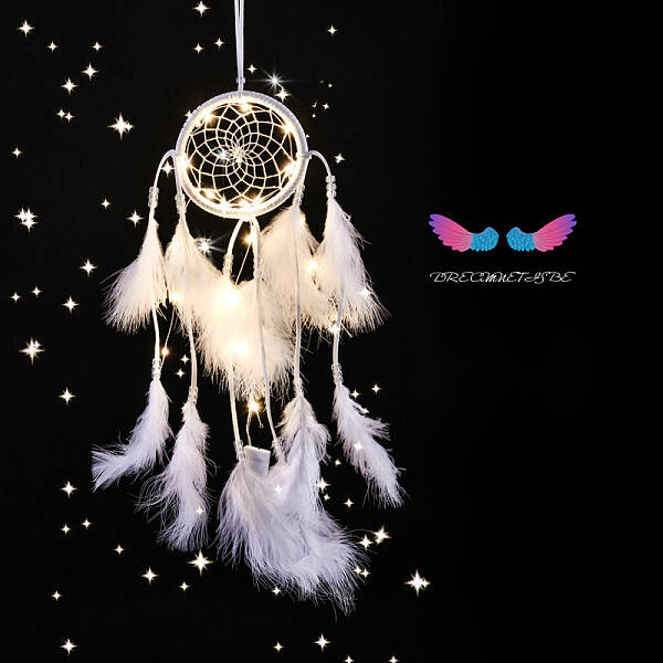Indian Style Cotton Rope Woven Net/Web with Feather Pendant Decoration