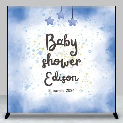 Dreamy Blue Baby Shower Stars Custom Party Backdrop