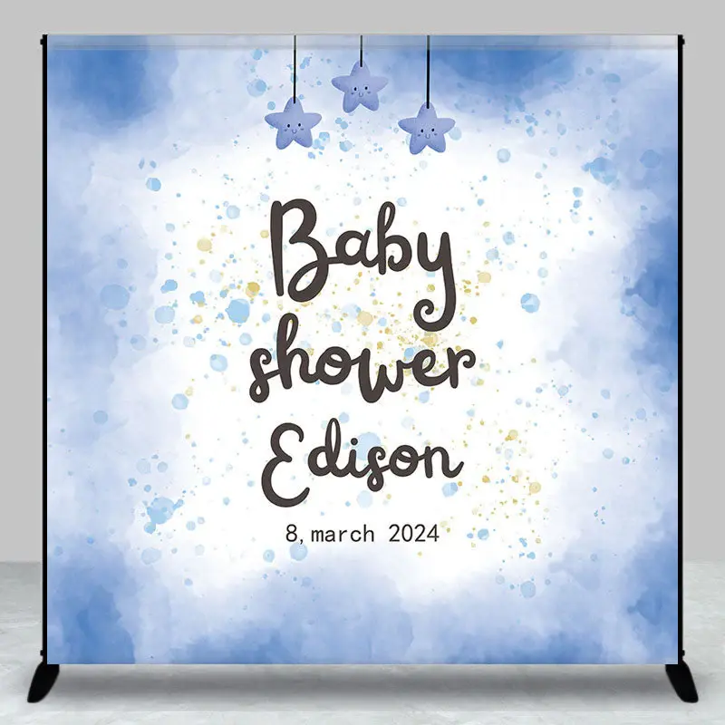 Dreamy Blue Baby Shower Stars Custom Party Backdrop