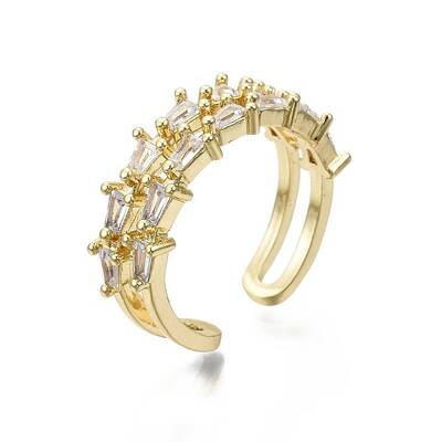 Brass Micro Pave Clear Cubic Zirconia Cuff Rings