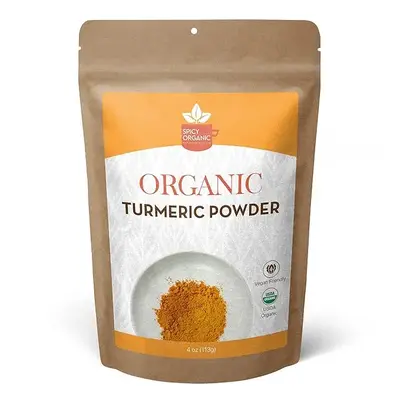 SPICY ORGANIC Turmeric Root Powder β 4 oz. β High Curcumin, Non-GMO Turmeric Spice for Cooking, Skin Care, Golden Milk, a...