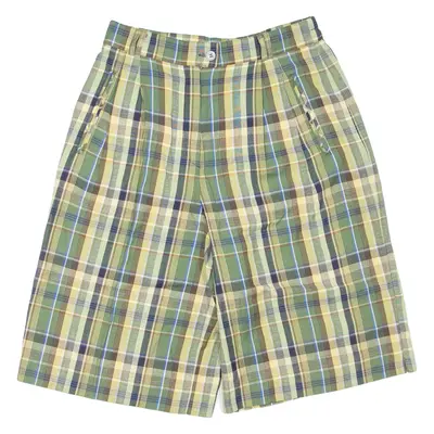 Pleated Womens Casual Shorts Green Relaxed Plaid UK 12 W27
