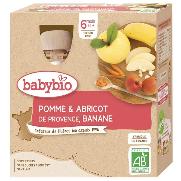 Babybio Fruit Bottles - 6 months and + - Apple, Apricot, Banana - ORGANIC 4x90 g