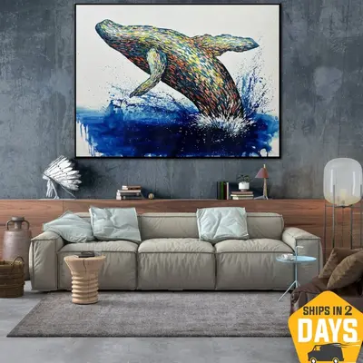 Original Whale Artwork Abstract Animal Oil Painting Creative Impasto Colorful Handmade Wall Art Decor for Home | GREAT WHALE ...