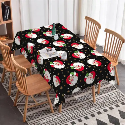 Gold Snowflake Santa Merry Christmas Kitchen Tablecloth - Aperturee