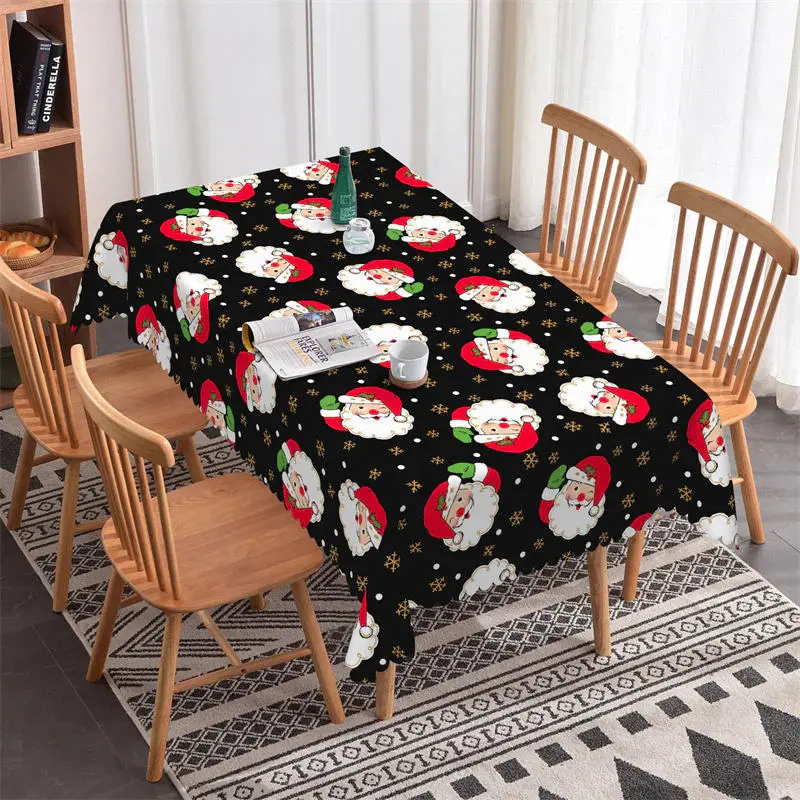Gold Snowflake Santa Merry Christmas Kitchen Tablecloth - Aperturee