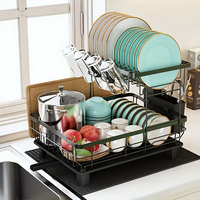 Two-Tier Stainless Steel Dish Drying Rack for Kitchen – Rustproof Plate & Bowl Organizer with Knife Cup, Utensil Holder，S...