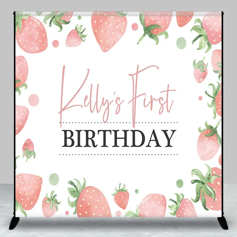 Custom White Pink Strawberry 1st Birthday Backdrop - Aperturee