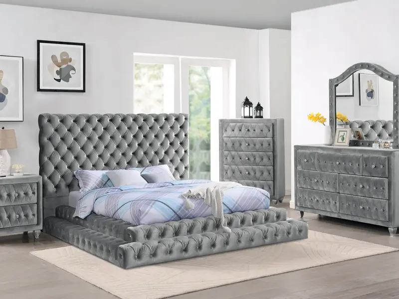 Chateau Glam Platform Bed with Tufted Headboard