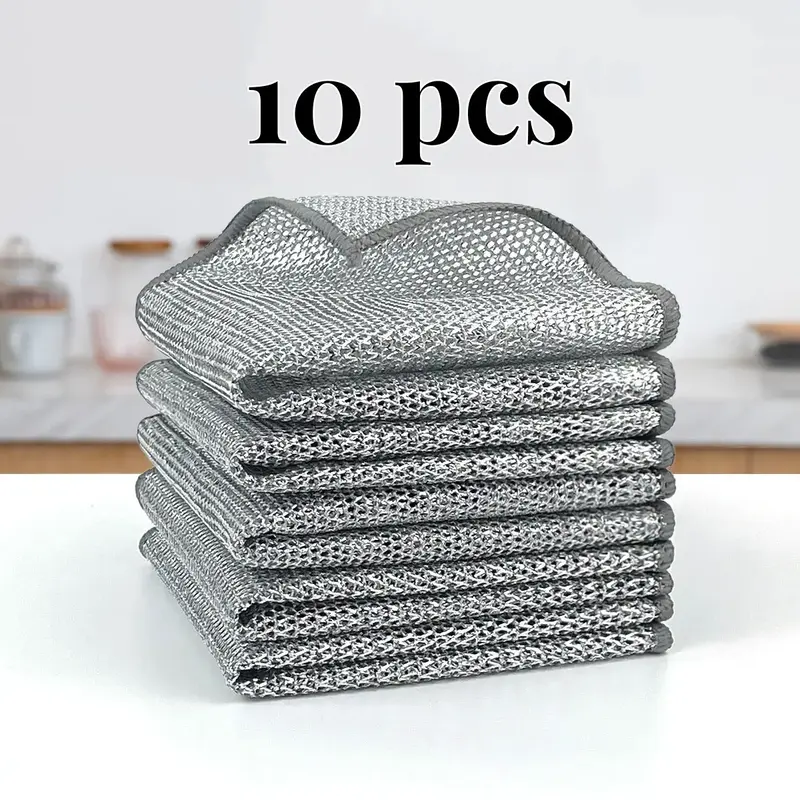 10PCS Non-Scratch Wire Dishcloths for Kitchen Cleaning,Multipurpose Dishwashing Rags for Wet and Dry Use Easy Rinsing, Reusab...