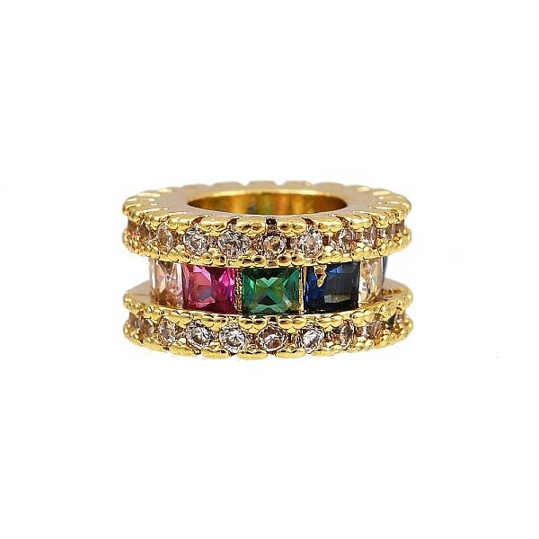 Flat Round Rack Plating Brass Cubic Zirconia European Beads