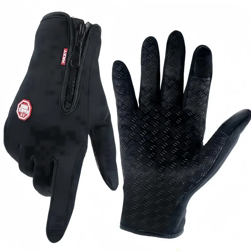 Touchscreen Gloves, Sports Protection Gloves for Cycling, Fishing, Running, Zip Closure Knit Fabric, Waterproof Gloves