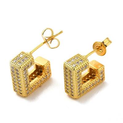 Brass Micro Pave Clear Cubic Zirconia Stud Earrings for Women