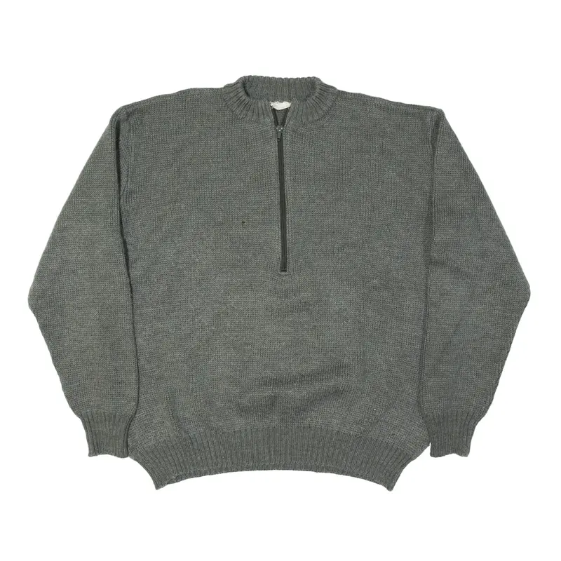 SWISS MILITARY M-74 Heavy Knit Jumper Grey 90s Chunky Knit Wool 1/2 Zip Mens 2XL