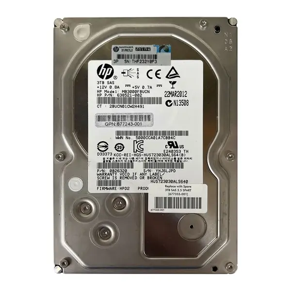 677243-001 HP 3TB 6Gb/s SAS 7200 3.5-Inch Hard Drive