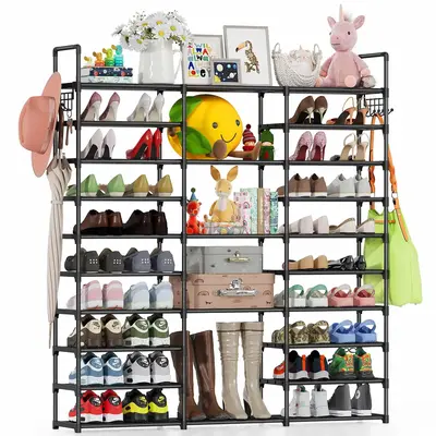 10 Tier Shoe Rack Organizer, Large Tall Shoe Rack Shelf Holds 55-65 Pairs Shoes and Boots, Vertical Shoe Rack for Closet, Fre...