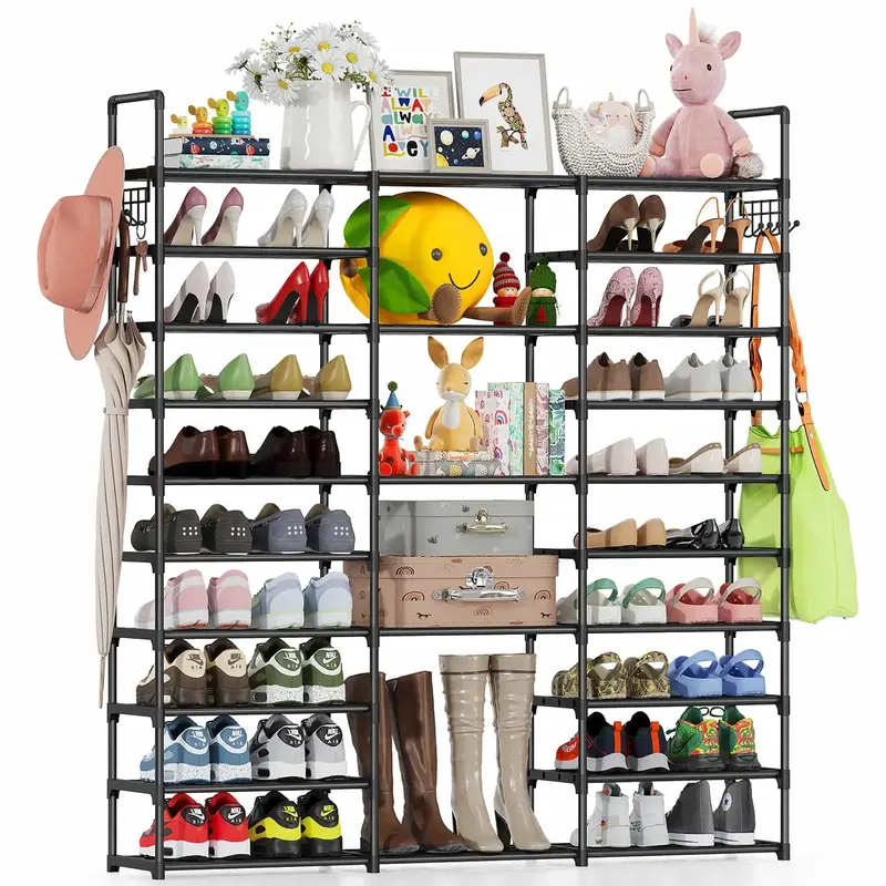 10 Tier Shoe Rack Organizer, Large Tall Shoe Rack Shelf Holds 55-65 Pairs Shoes and Boots, Vertical Shoe Rack for Closet, Fre...
