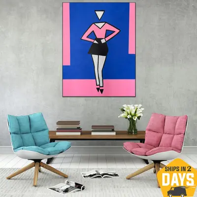 Abstract Woman Painting On Canvas Figurative Female Wall Art Original Pink and Blue Artwork | JESSICA 60"x46"