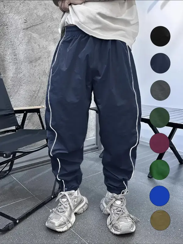 Men's Side Stripe Drawstring Waist Jogger Pants, Casual Sports Loose Pocket Trousers for Spring & Fall, Fashion Men's Bottom...