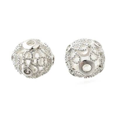 Brass Micro Pave Clear Cubic Zirconia Beads