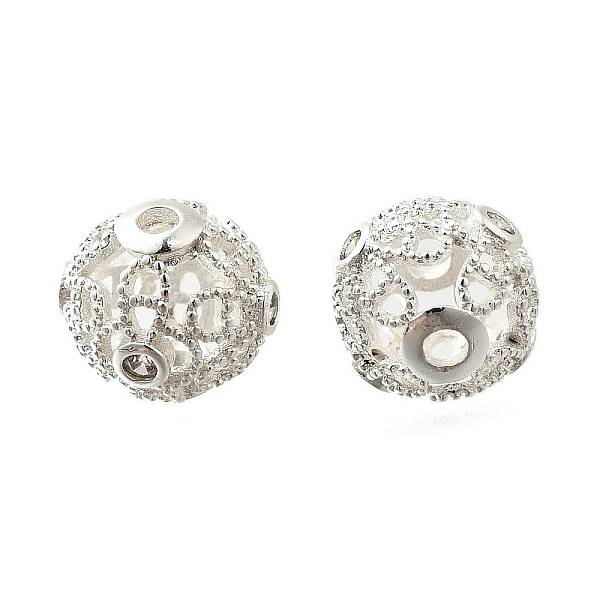 Brass Micro Pave Clear Cubic Zirconia Beads