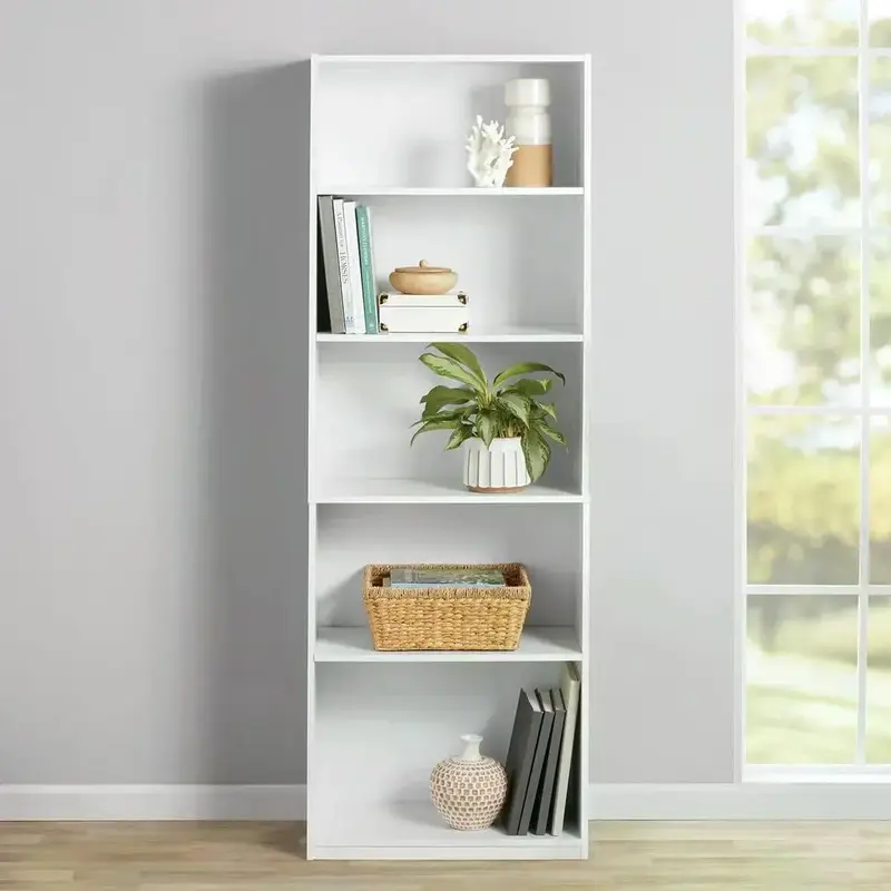 Mainstays 5-Shelf Bookcase with Adjustable Shelves, White - Perfect for Books, Artwork, and Collectibles