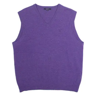 GANT Mens Vest Purple V-Neck Tight Knit Sleeveless Wool 2XL