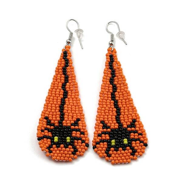 Boho Seed Bead Halloween Spider Tassel Earrings