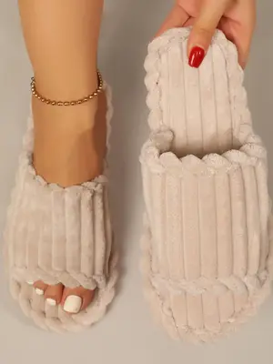 Solid House Slippers, 2025 New Trendy Soft and Cozy Slippers, Warm Fuzzy Slippers, House Shoes, Useful Birthday Gift for Girl...