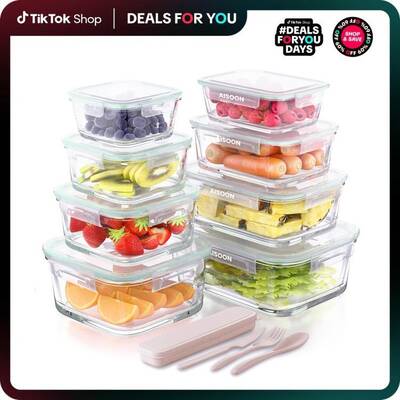 AISOON 12/8 PACK Glass Food Storage Containers Set with Lids, Oven-safe, BPA-Free & Leak-Proof, Perfect for Meal Prep, i