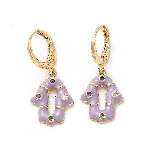 Hamsa Hand Real 18K Gold Plated Brass Dangle Hoop Earrings