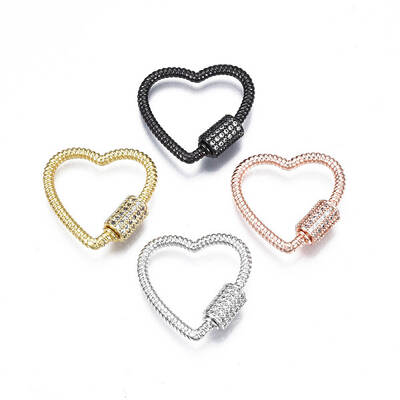 Brass Micro Pave Clear Cubic Zirconia Screw Carabiner Lock Charms