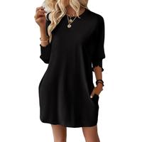 Dokotoo Womens Dresses 2025 Spring 3/4 Sleeve Fashion Dresses Crewneck Casual Mini Dress with Pockets