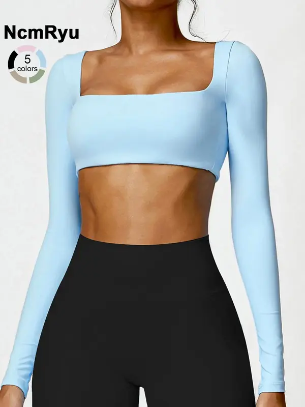 Sexy Yoga Shirts Long sleeved Women's Outdoor Running Fitness Wear T-shirt Long sleeved Yoga Shirt Gym Push Up Workout Single...