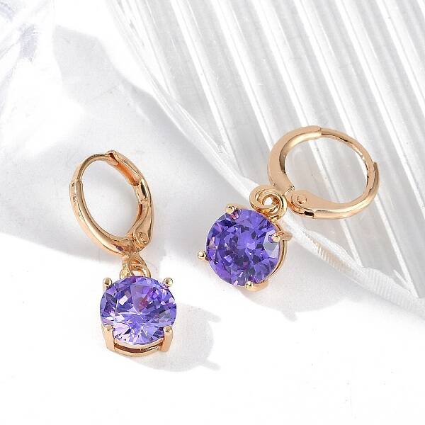 Brass Micro Pave Cubic Zirconia Leverback Earrings