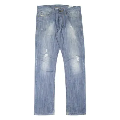 DIESEL Thanaz Distressed Mens Jeans Blue Regular Straight Stone Wash W32 L32