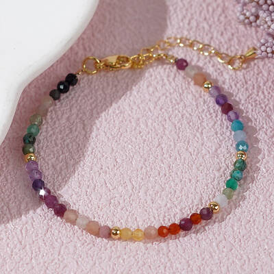Faceted Round Natural Amethyst & Aquamarine & Apatite & Citrine & Carnelian Beaded Bracelets