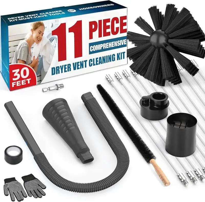 11-count Dryer Vent Cleaner Kit Omnidirectional Dryer Cleaning Kit Include 30 Feet Dryer Vent Brush, Black Dryer Lint Vacuum ...
