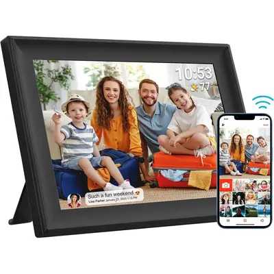 Digital Photo Frame Decor, 10.1-Inch WiFi Digital Picture Frame with Touch Screen, 32GB Storage Wall Mounted USB/SD Card Auto...