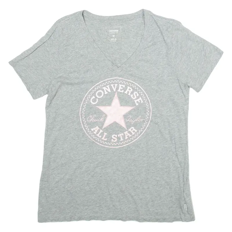 CONVERSE Classic Fit Womens T-Shirt Grey V-Neck M