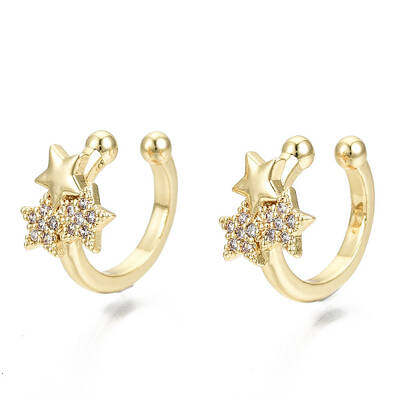 Brass Micro Pave Clear Cubic Zirconia Cuff Earrings