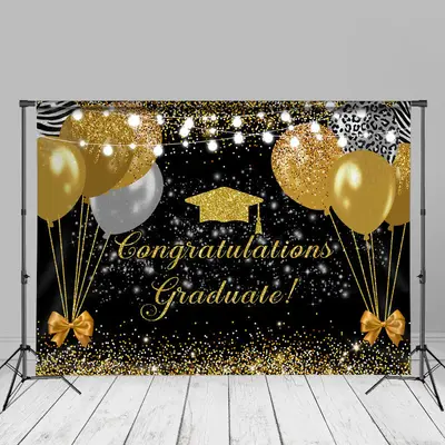 Balloons Gold Glitter Black Grad Backdrop For Photo - Aperturee