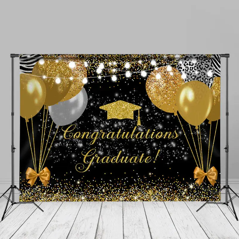 Balloons Gold Glitter Black Grad Backdrop For Photo - Aperturee