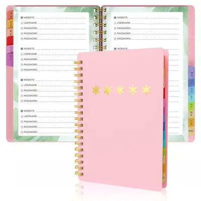 Spiral Password Book, 1 Count 4.5x6.5 Inch Alphabetical Tabs Password Book, Alphabetized Password Book for Home Or Office, Sc...