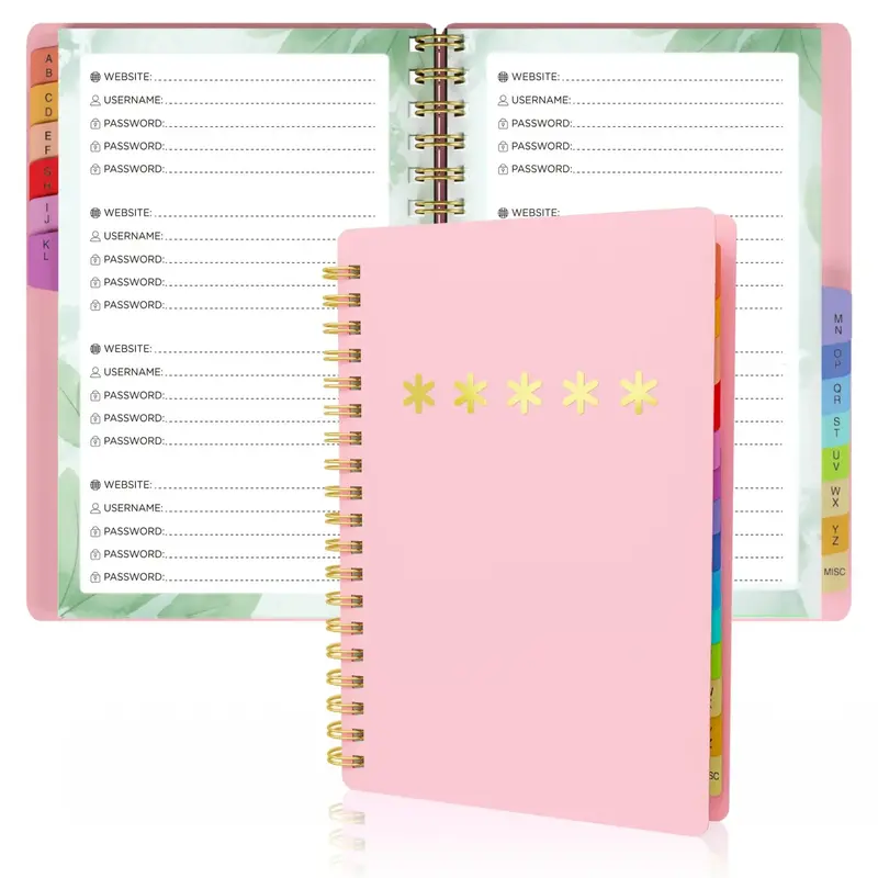 Spiral Password Book, 1 Count 4.5x6.5 Inch Alphabetical Tabs Password Book, Alphabetized Password Book for Home Or Office, Sc...