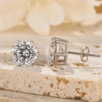 Maxine Jewelry 925 Sterling Silver 2.0ct 8mm Round Cut 5A Cubic Zirconia Stud Earrings For Women